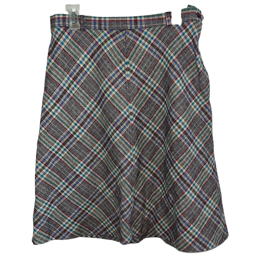 Hunters Sportswear Vintage Skirt Wool Laid Button Zip Belt, Loops Retro Sz 16